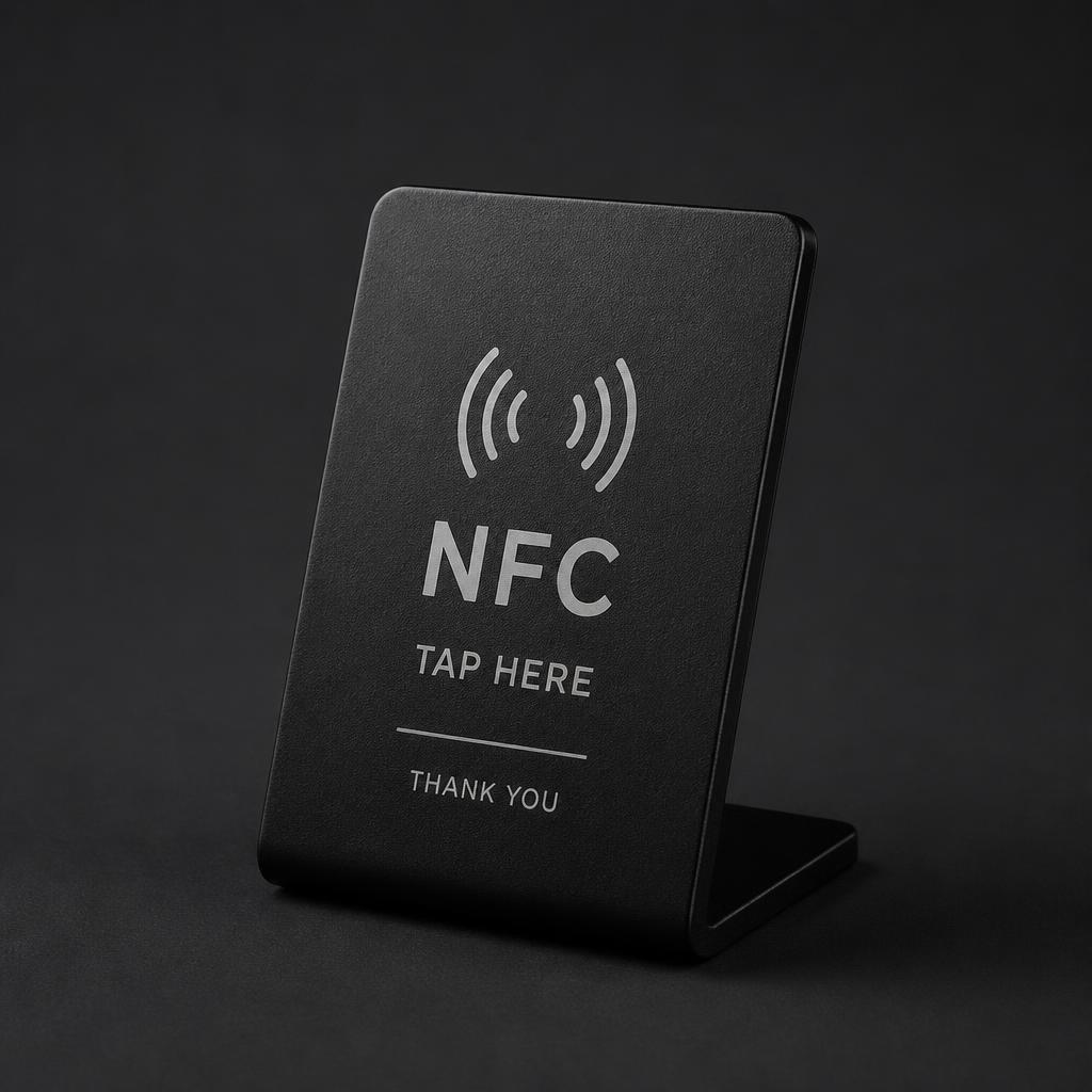 TapRocket NFC-ställ i matt svart, fotograferat i studio